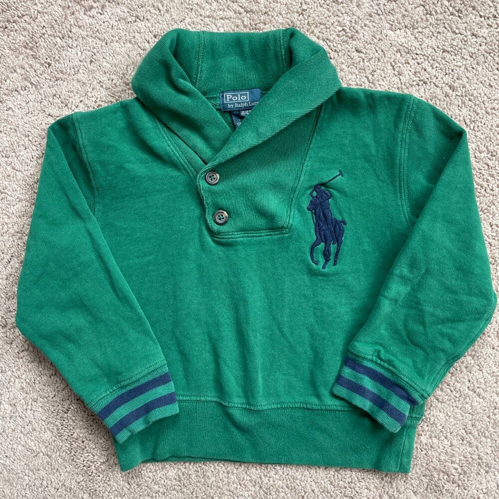 Polo Ralph Lauren Sweatshirt Toddler 4/4T Green Embroidered Big Pony Shawl Neck